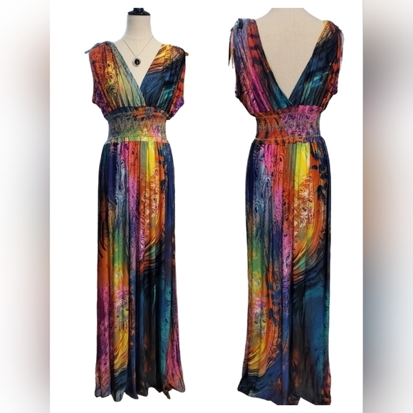 Monica Fashion Dresses & Skirts - 1181)Monica Fashion Women's Sleeveless Boho,Vneck, Backless, Maxi Dress Size 3XL